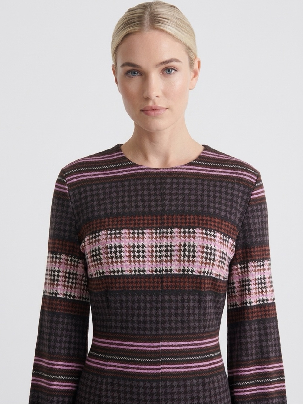 Donna Morgan NWT Size 16 Multicolor Plaid Stripe Long Sleeve Dress - Picture 2 of 11
